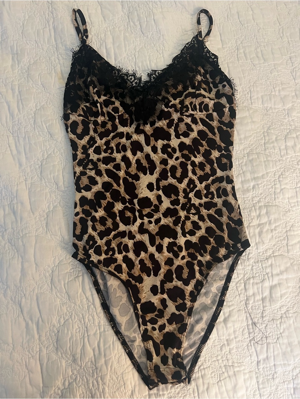 Leopard Lace-Trim Cami Bodysuit - Brown/Black